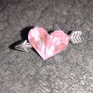 Vintage Avon Small Heart And Arrow Pin, Pink Stone, Signed, Silver Tone, Retro